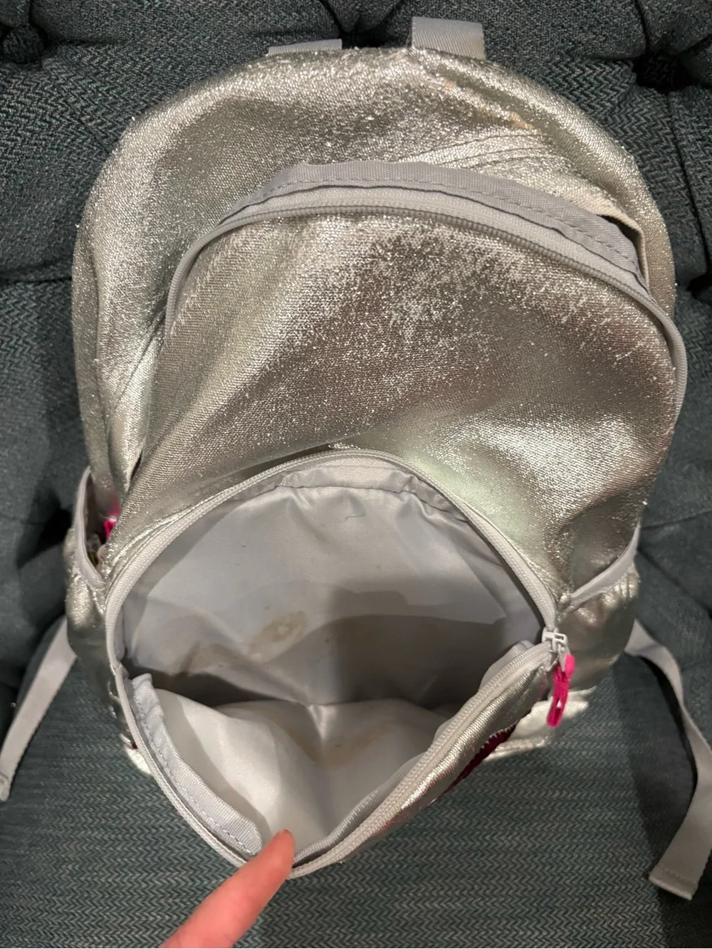 GAP Kids EUC LIMITED EDITION!! Silver Backpack with Multicolor Sequin Rainbow